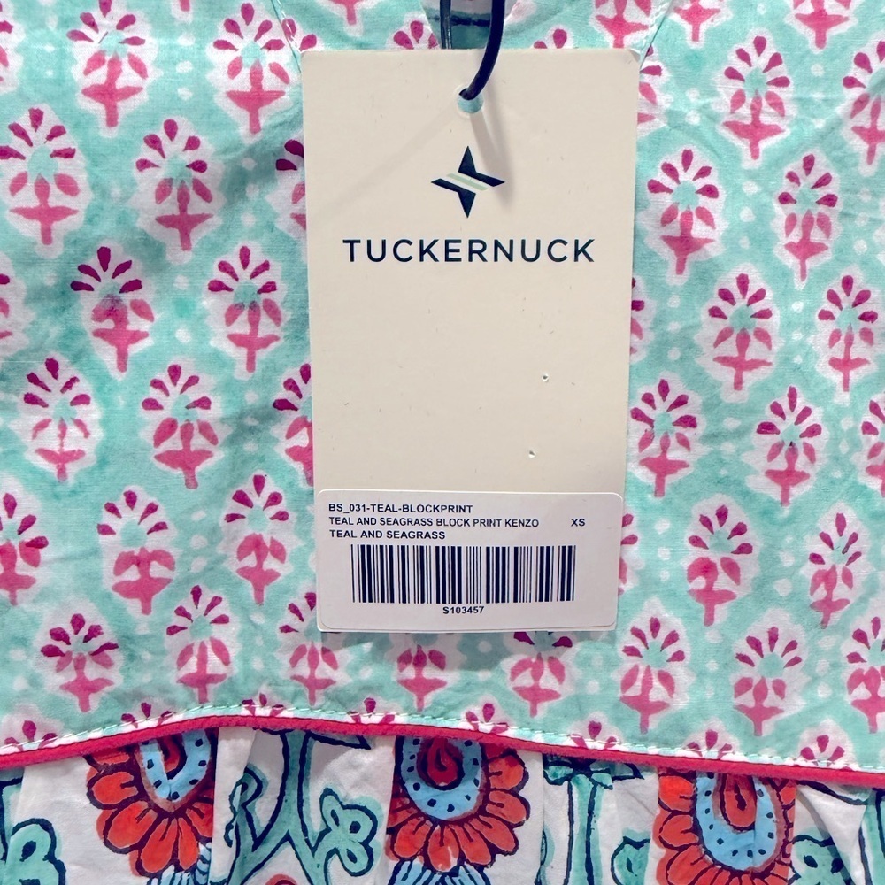 Tuckernuck Teal and seagrass block print dress size XS new with tags - Picture 3 of 6